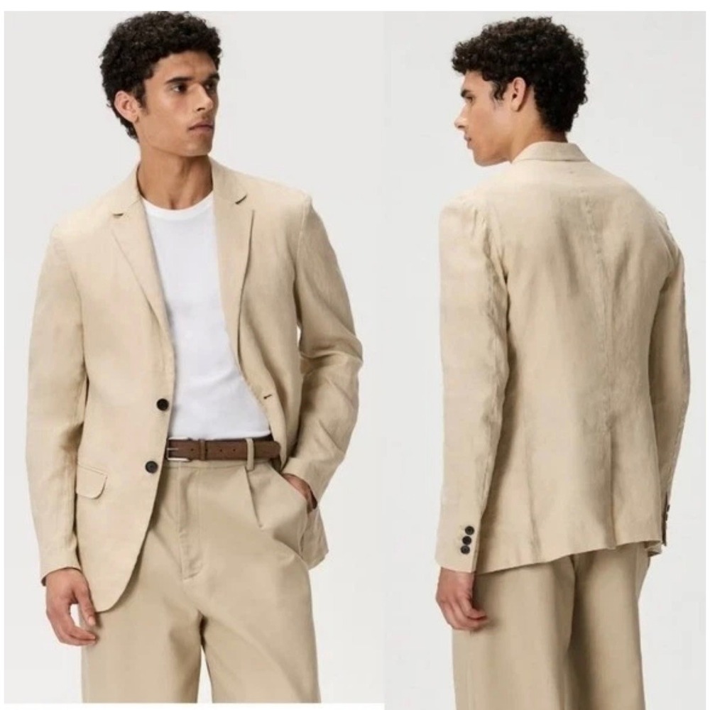 Quince Mens 100% European Linen Blazer Sand Beige 2-Button Jacket Size M NEW